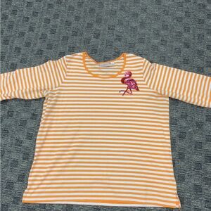 Orange and White Striped Quacker Factory Top with Flamingo Patch